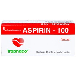 Thuốc Aspirin 100mg Traphaco phòng ngừa nhồi máu cơ tim, đột quỵ (3 vỉ x 10 viên)