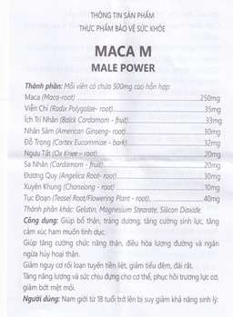 Viên uống Maca M Male Power hỗ trợ bổ thận, tráng dương (60 viên)