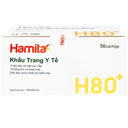 Khẩu trang 4 lớp than hoạt tính Hamita H80+ màu xám (50 cái) ngăn khói bụi, vi khuẩn và giọt bắn