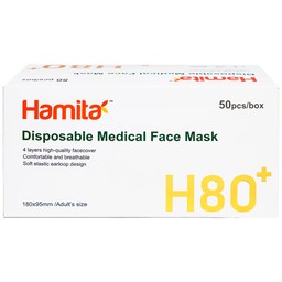 Khẩu trang 4 lớp than hoạt tính Hamita H80+ màu xám (50 cái) ngăn khói bụi, vi khuẩn và giọt bắn