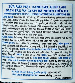 Sữa rửa mặt dạng gel giúp làm sạch sâu và giảm bã nhờn trên da Vichy Normaderm Phytosolution Intensive Purifying Gel (200ml)