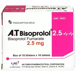 Thuốc A.T Bisoprolol 2.5mg An Thiên điều trị suy tim mạn tính ổn định (10 vỉ x 10 viên)