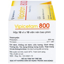 Thuốc Vipicetam 800 Hassan điều trị các triệu chứng chóng mặt, đột quỵ (10 vỉ x 10 viên)