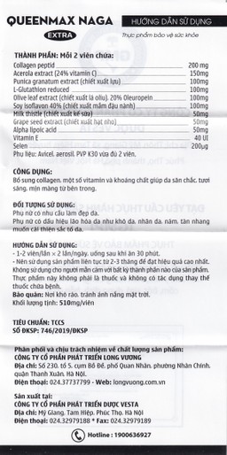 Thực phẩm bảo vệ sức khỏe Queenmax Naga Extra bổ sung collagen, một số vitamin và khoáng chất (30 viên)