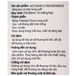 Băng cá nhân Plaid Ace Band-S 72x18mm (10 miếng) trong suốt Young Chemical