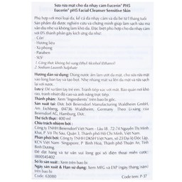 Sữa rửa mặt Eucerin pH5 Facial Cleanser Sensitive Skin làm sạch sâu cho da nhạy cảm (400ml)