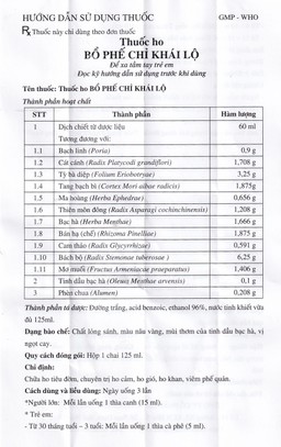 Thuốc ho Bổ Phế Chỉ Khái Lộ chữa ho tiêu đờm, chuyên trị ho cảm, ho gió, ho khan (125ml)