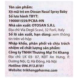 Xịt mũi trẻ em Otosan Nasal Spray Baby 30ml hỗ trợ điều trị viêm mũi,xoang cho trẻ