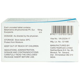 Thuốc Vertiko 16 Cadila điều trị chóng mặt, suy giảm thính giác (10 vỉ x 10 viên)