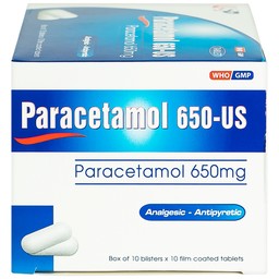 Thuốc Paracetamol 650mg US Pharma giảm đau, hạ sốt, giảm chứng nhức đầu, đau răng (10 vỉ x 10 viên)