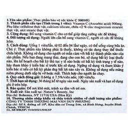 Viên uống C 500mg Nature's Bounty bổ sung vitamin C, tăng cường sức đề kháng (100 viên)