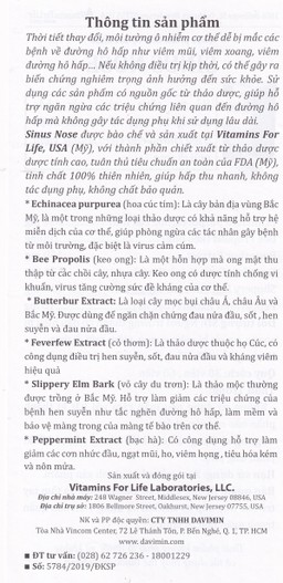 Viên uống Sinus Nose Vitamins For Life hỗ trợ tăng cường sức khỏe đường hô hấp (60 viên)