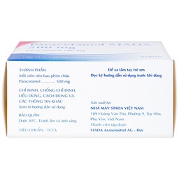 Viên nén Paracetamol Stada 500mg điều trị các cơn đau đầu, đau thần kinh, đau răng (10 vỉ x 10 viên)