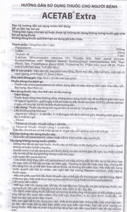 Thuốc Acetab Extra Agimexpharm điều trị triệu chứng cảm cúm (10 vỉ x 10 viên)