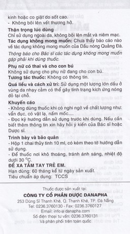 Dầu nóng Quảng Đà Danapha giảm đau lưng, đau gáy, đau dây thần kinh tọa (10ml)