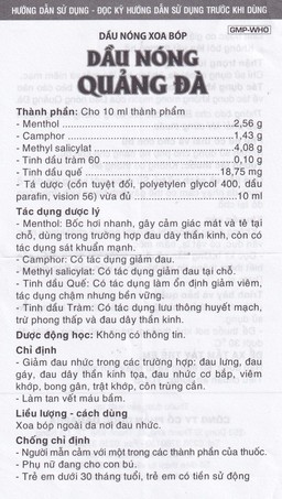 Dầu nóng Quảng Đà Danapha giảm đau lưng, đau gáy, đau dây thần kinh tọa (10ml)