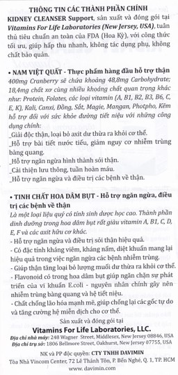 Viên uống bổ thận, hỗ trợ giảm nguy cơ viêm đường tiết niệu Kidney Cleanser Support Vitamins For Life (30 viên)