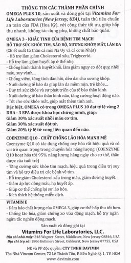 Viên uống Omega Plus 10 Vitamins For Life chống oxy hóa, hỗ trợ tốt cho tim mạch (Hộp 60 viên)