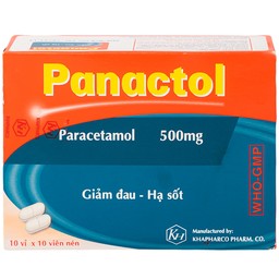 Viên nén Panactol 500mg Khapharco giảm đau, hạ sốt, điều trị đau đầu, đau răng (10 vỉ x 10 viên)