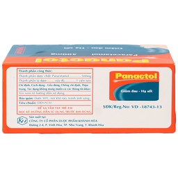 Viên nén Panactol 500mg Khapharco giảm đau, hạ sốt, điều trị đau đầu, đau răng (10 vỉ x 10 viên)