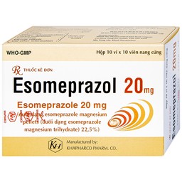 Thuốc Esomeprazol 20mg điều trị trào ngược dạ dày, thực quản (10 vỉ x 10 viên)