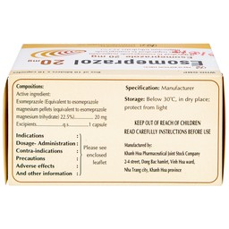 Thuốc Esomeprazol 20mg điều trị trào ngược dạ dày, thực quản (10 vỉ x 10 viên)