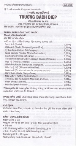 Thuốc ho bổ phế Trường Bạch Diệp Trường Thọ chữa ho tiêu đờm, chuyên trị ho cảm (125ml)