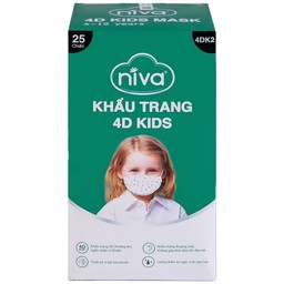 Khẩu trang trẻ em 4 lớp Niva 4D Kids (25 cái) thoáng khí, ngăn chặn vi khuẩn, giọt bắn