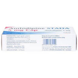 Thuốc Amlodipine Stada 5mg Cap điều trị tăng huyết áp, đau thắt ngực (3 vỉ x 10 viên)