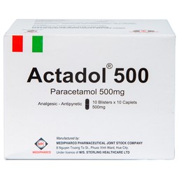 Thuốc Actadol 500 Medipharco điều trị các chứng đau và sốt từ nhẹ đến vừa (10 vỉ x 10 viên)
