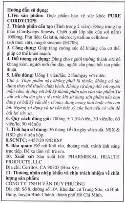 Viên uống Pure Cordyceps Pharmekal giúp tăng cường sức đề kháng của cơ thể (60 viên)