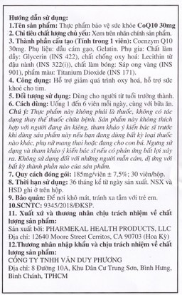 Viên uống hỗ trợ sức khỏe tim mạch, giảm cholesterol máu CoQ10 30mg Pharmekal (30 viên)