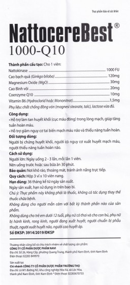 Viên uống hỗ trợ làm tan huyết khối giảm nguy cơ tai biến mạch máu não NattocereBest 1000-Q10 (3 vỉ x 10 viên)