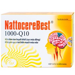 Viên uống hỗ trợ làm tan huyết khối giảm nguy cơ tai biến mạch máu não NattocereBest 1000-Q10 (3 vỉ x 10 viên)
