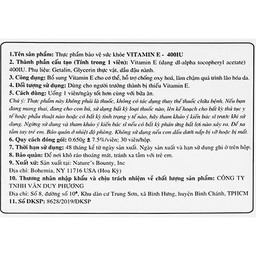 Viên uống Vitamin E 400IU Nature's Bounty hỗ trợ chống oxy hóa, làm chậm quá trình lão hóa da (30 viên)