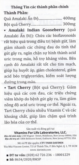 Viên uống hỗ trợ giảm đau cho người bị gout Gout Aid Vitamins For Life (30 viên)