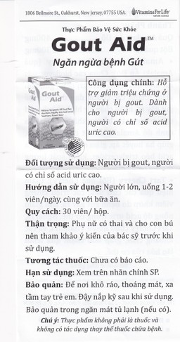 Viên uống hỗ trợ giảm đau cho người bị gout Gout Aid Vitamins For Life (30 viên)