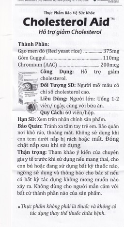 Viên uống hỗ trợ giảm cholesterol Cholesterol Aid Vitamins For Life (60 viên)