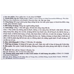 Viên uống giúp tăng cường thị lực cho mắt, giúp mắt khỏe mạnh Lutein Nature's Bounty (30 viên)