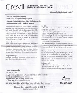 Dung dịch vệ sinh phụ nữ Crevil Intim Waschlotion chống viêm, cân bằng pH (100ml)