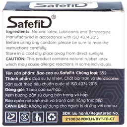 Bao cao su Safefit Dots Long Lasting S52 có vòng gân, hạt nổi, thắt chống tuột (3 cái)