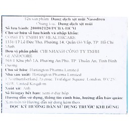 Xịt mũi xoang Nasodren Hartington 50mg giúp làm sạch mũi xoang, giảm triệu chứng viêm xoang cấp và mãn tính