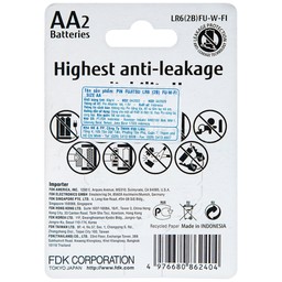 Pin Fujitsu Alkaline LR6 (2B) AA FU-W-FI (vỉ 2 viên) dùng cho các thiết bị điện tử