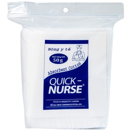 Bông gòn cắt miếng Quick Nurse 6x6 50g dùng cho vết thương ngoài da, sát trùng, vệ sinh 
