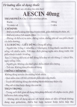 Viên nén Aescin 40mg Minh Hải điều trị thiểu năng tĩnh mạch, tụ máu (3 vỉ x 10 viên)