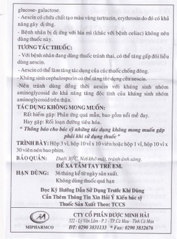 Viên nén Aescin 40mg Minh Hải điều trị thiểu năng tĩnh mạch, tụ máu (3 vỉ x 10 viên)