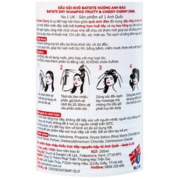 Dầu gội khô Batiste Dry Shampoo Fruity và Cheeky Cherry làm sạch tóc, giảm bết dầu hương cherry (200ml)