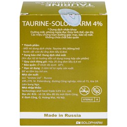 Nhỏ mắt Taurine Solopharm 4% (20 tuýp x 0.4ml) hỗ trợ điều trị loạn dưỡng giác mạc, viêm giác mạc