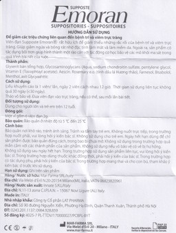 Viên đặt Supposte Emoran giảm các triệu chứng của bệnh trĩ, viêm trực tràng (6 viên)