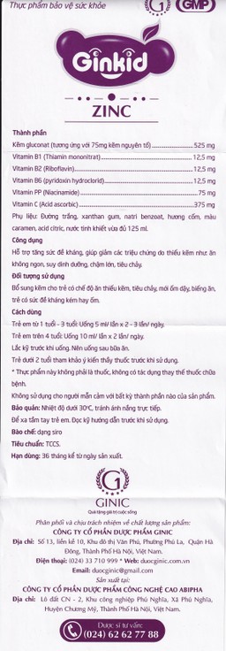 Siro Ginkid ZinC bổ sung kẽm hỗ trợ tăng sức đề kháng (4 vỉ x 5 ống x 5ml)